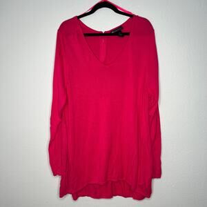 Lane Bryant Hot Pink V-Neck Pullover Long Sleeve Sweater Women's Size 22/24
